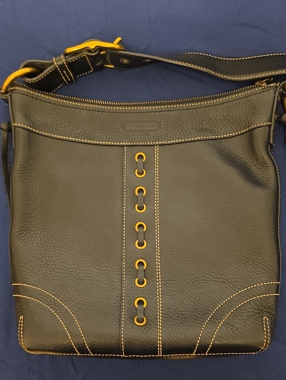 Coach Black Leather Shoulder Bag with Yellow Accents
